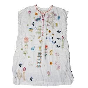 Johnny Was BIYA Elektra Embroidered 100% Linen Tunic Shift Lined Dress XL